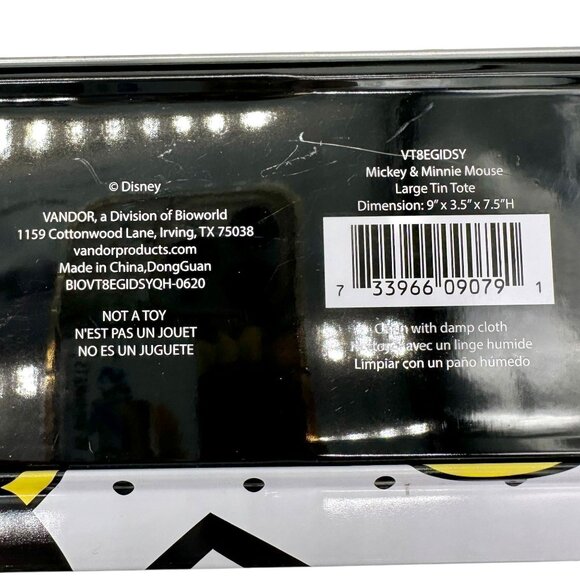 Mickey and Minnie Mouse Metal Lunch Box 9x7x3.5 Polka Dot Black White Design - Picture 7 of 11